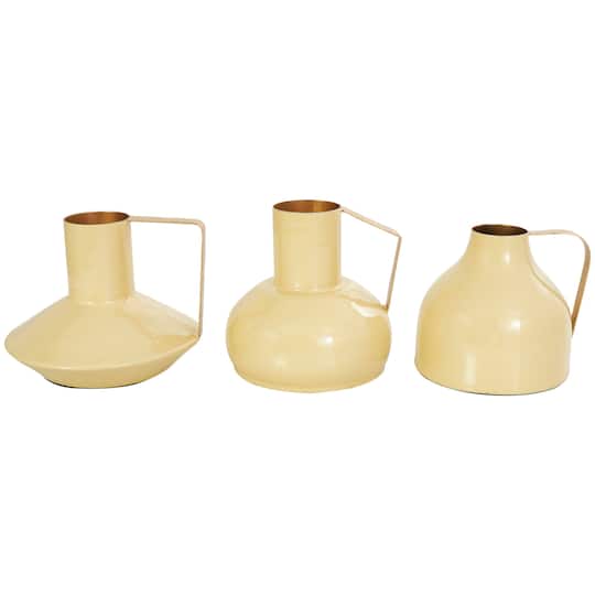 CosmoLiving by Cosmopolitan Yellow Metal Abstract Enameled Vase with Gold Handle Set